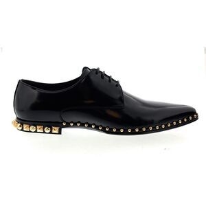 Dolce & Gabbana Men's Black Studded Heel Leather Lace-Up Oxford Shoes-EU43